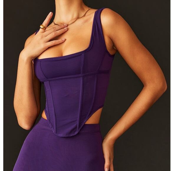 House Of CB Edetta Grape Mesh Corset Crop Top Power Mesh - Picture 1 of 13